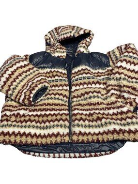 Rag & Bone Womens Faux Sherpa Duck Down Jacket With Striped Pattern & Nylon Pane